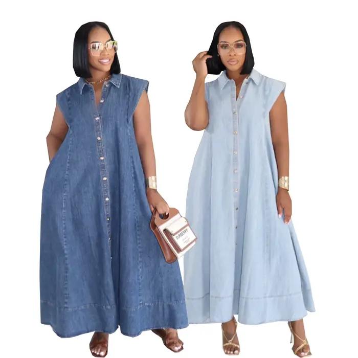 Jupe longue vintage en jean amincissante avec poches