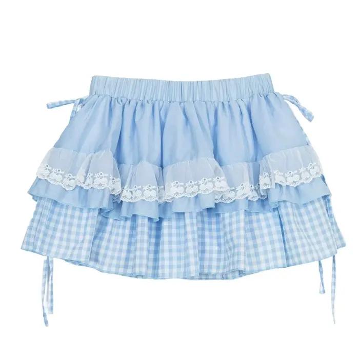 Mini-jupe verte à carreaux à volants pour femme