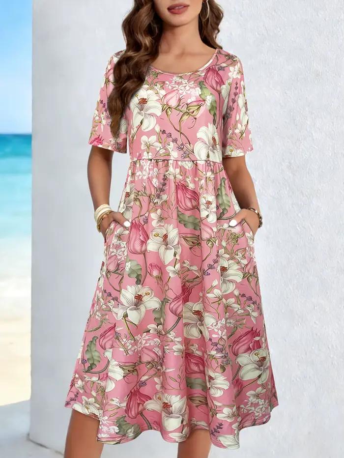 Robe mi-longue à imprimé floral pour femmes