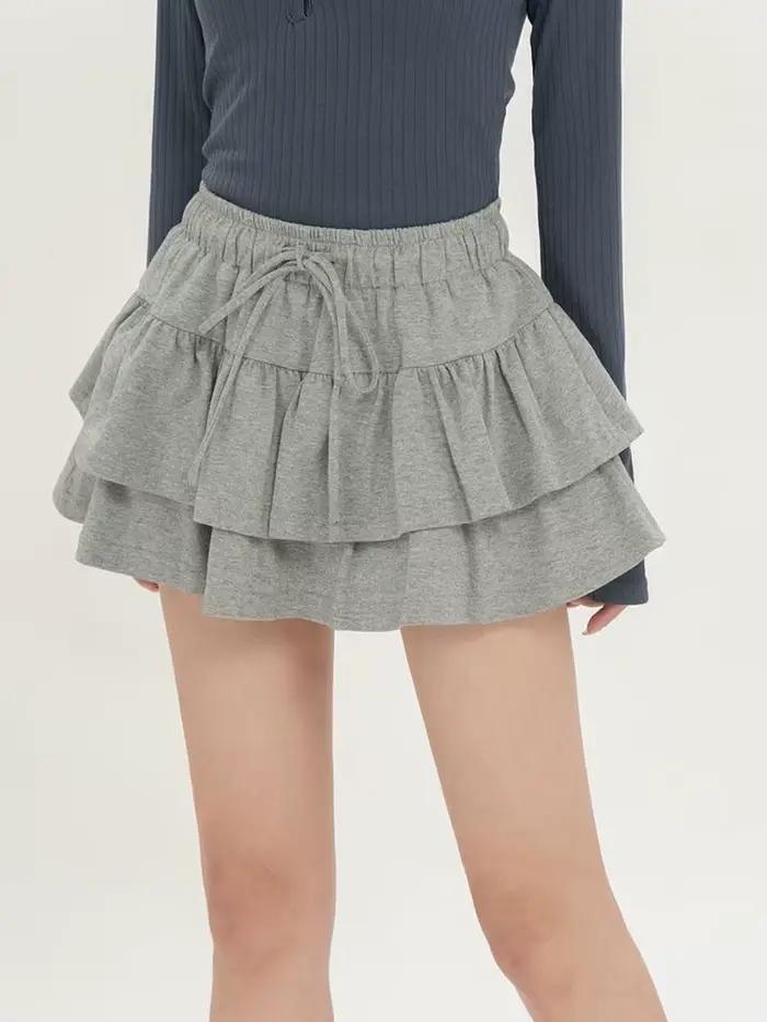 Jupes en coton pur à volants pour femmes, style preppy mignon, jupe de bal, jupe trapèze coréenne vintage à lacets pour le printemps