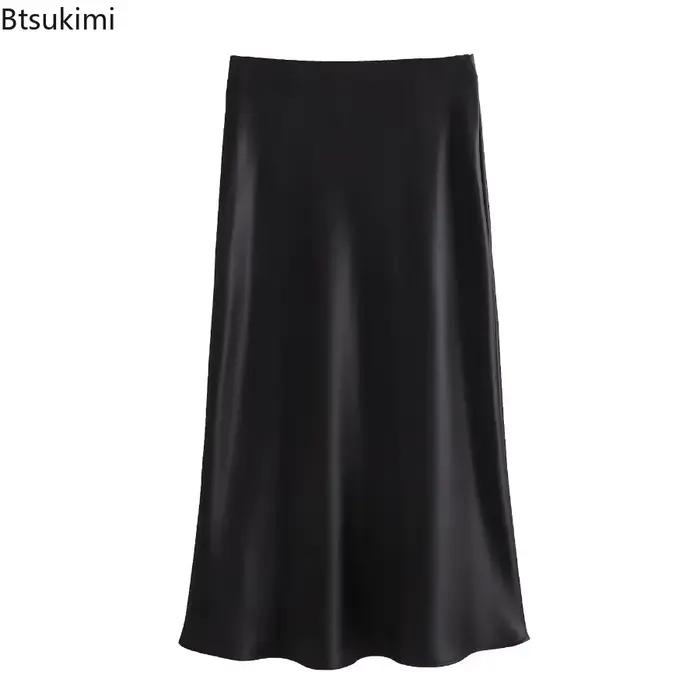 Nouvelle jupe longue élégante en satin de soie pour femme
