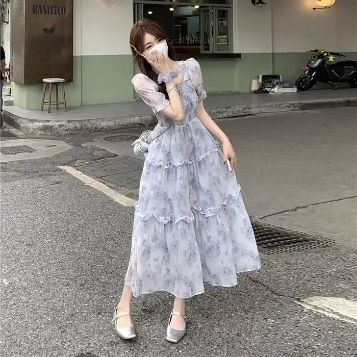 Haute qualité vente chaude en gros grande taille été nouveau Style doux jupe longue florale coupe ajustée douce robe de princesse femmes Y2K