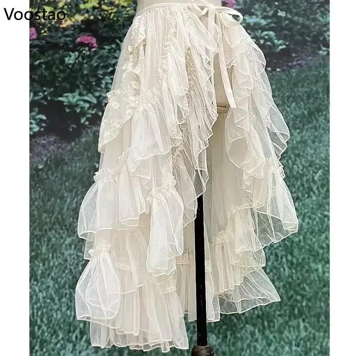 Jupes à volants en dentelle double couche pour femmes