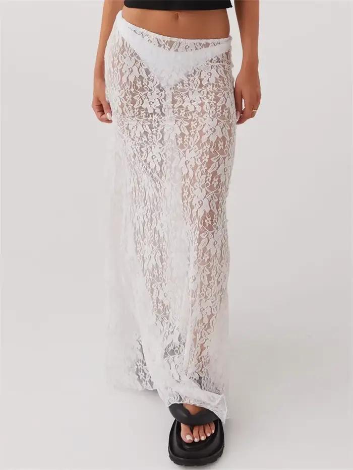 Jupe longue en dentelle pour femme