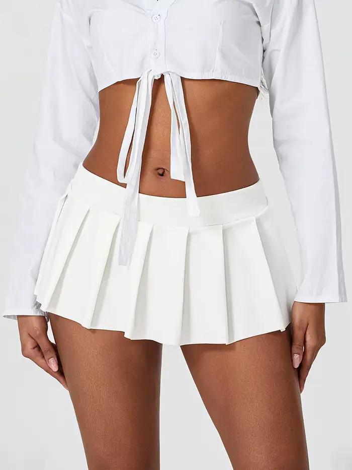 Femmes volants jupes courtes couleur unie taille basse jupe plissée été Sexy