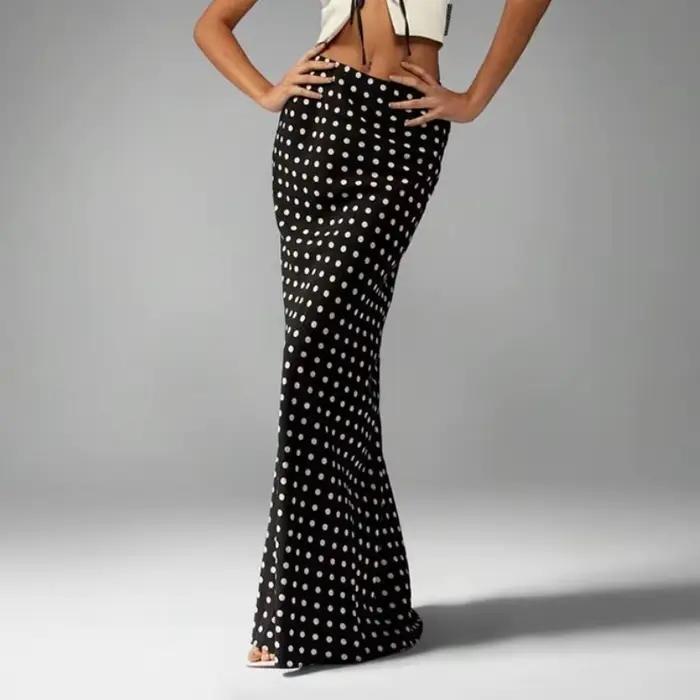 Mince Polk Dot jupe longue noir Chic élégant Vintage hanche taille haute rue Maxi jupes bureau dame trajet Streetwear 2025 décontracté