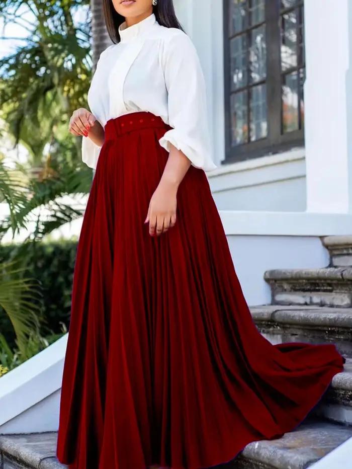 Jupe longue plissée taille haute pour femmes