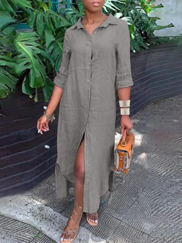 Robe chemisier boutonnée à manches longues pour femmes