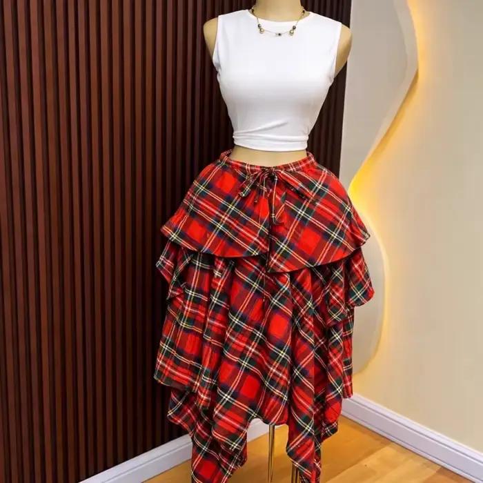 Nouvelle jupe africaine tendance à carreaux pour femme