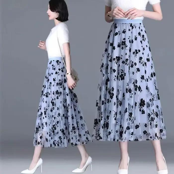 Femmes coréennes jupe en Tulle mode été crochet Floral