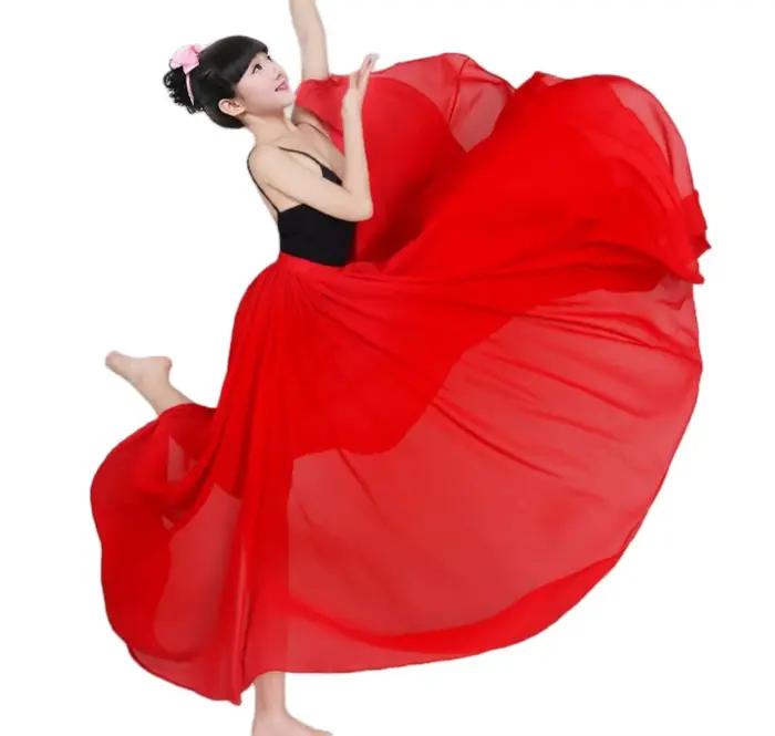 Jupe de Ballet longue rose rouge pour filles, jupe Flamenco en mousseline de soie pour enfants, jupe longue moderne pour salle de bal, vêtements de danse