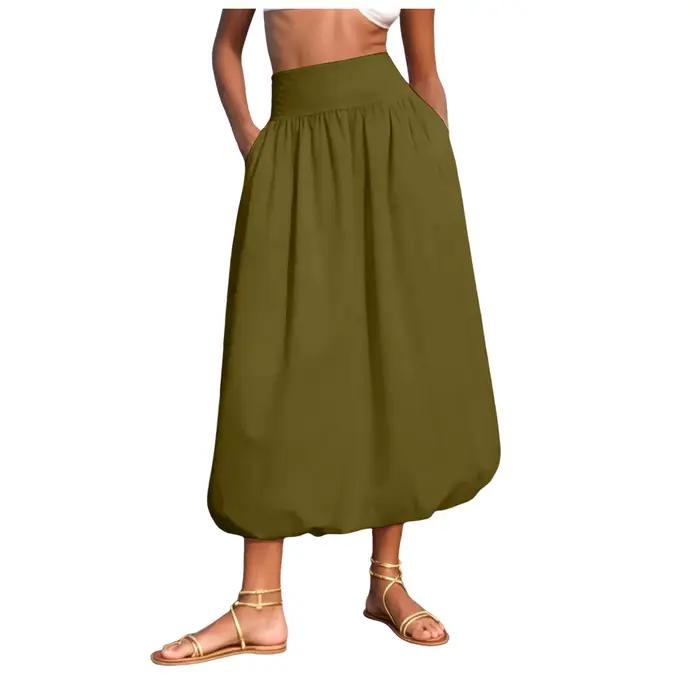Jupe longue bouffante féerique polyester haute élasticité pour femme occasions spéciales été plage vacances style ballon maxi coupe droite
