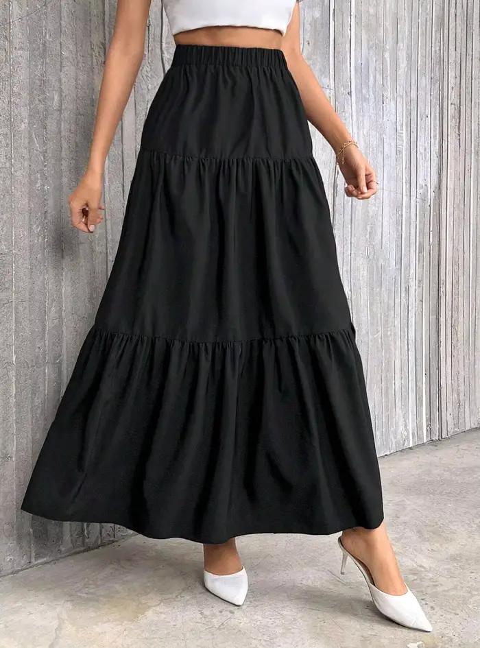 Jupe à ourlet à volants pour femmes trapèze taille haute uni décontractée et polyvalente pour tenues quotidiennes occassions spéciales