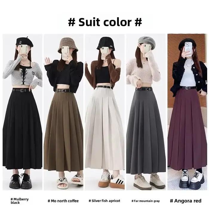 Jupe longue trapèze grise taille haute avec fermeture éclair pour femme
