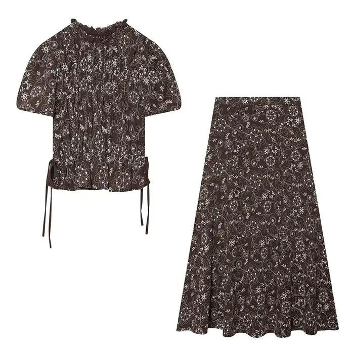 Jupe midi pour femme à broderie florale
