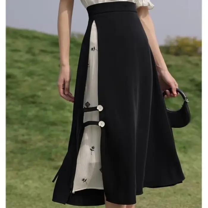 Jupes taille haute de style chinois pour femmes