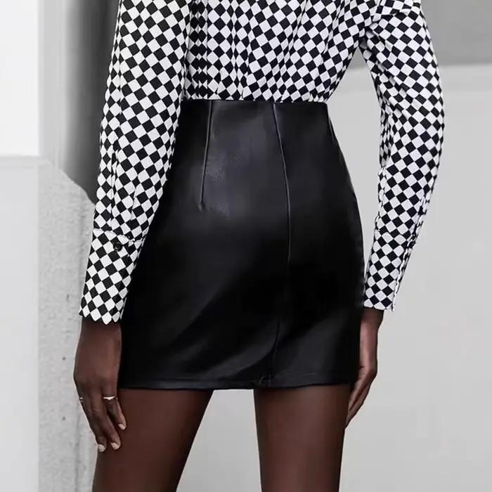 Mini-jupe tendance taille haute avec fermeture éclair et fente pour femme