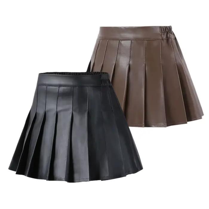 Jupe plissée en cuir PU pour filles