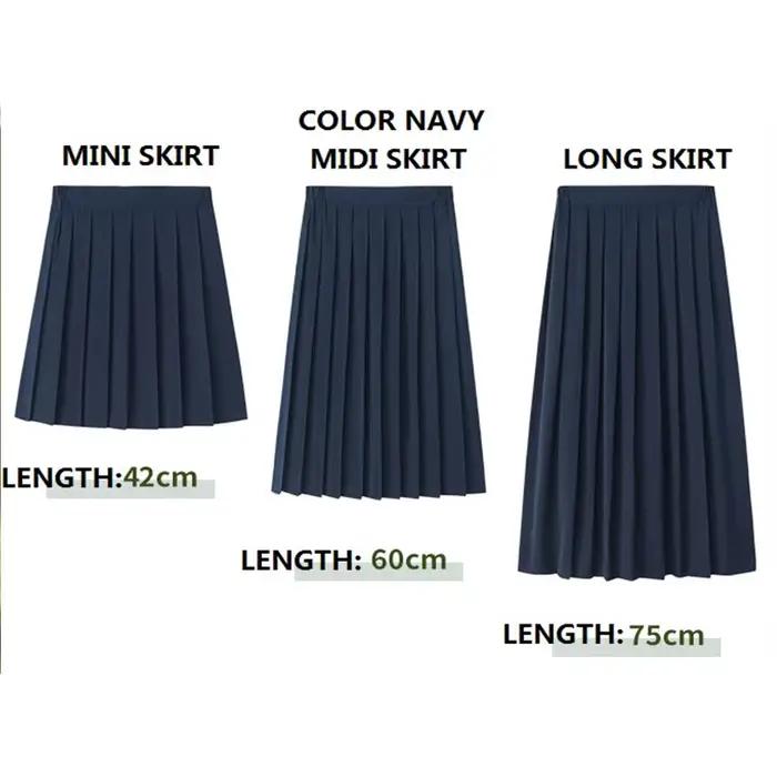 Preppy noir XS - 5XL Mini jupe plissée courte femmes été automne uniforme taille haute jupes genou longueur Saia Feminina