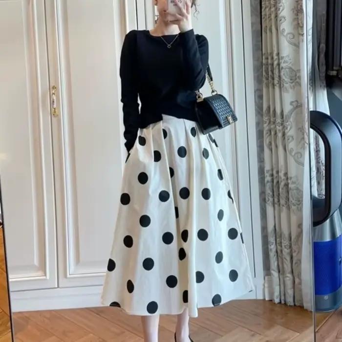 Jupe patchwork à pois mignons pour femmes