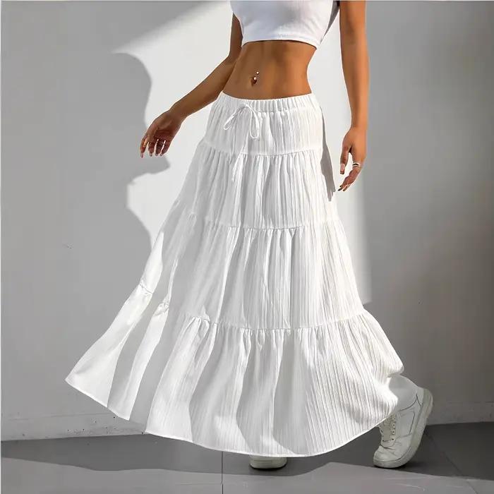 Printemps été jupe mi-longue pour femmes avec sangle épissage grande