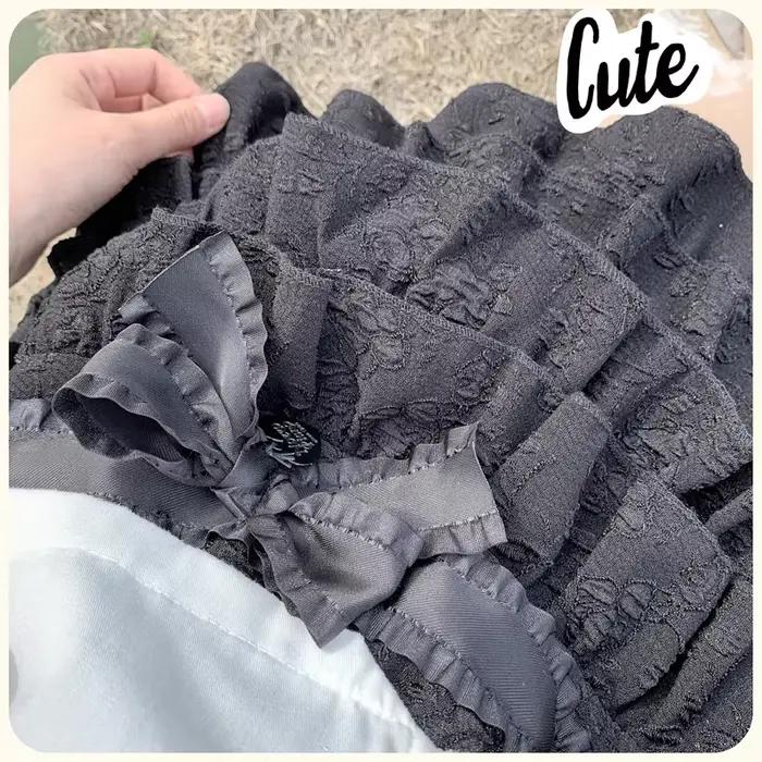 Style japonais Kawaii Lolita Mini jupe femmes gothique taille haute à volants jupes à plusieurs niveaux doux Girly été
