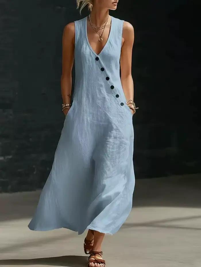 Robe longue en lin sans manches pour femme