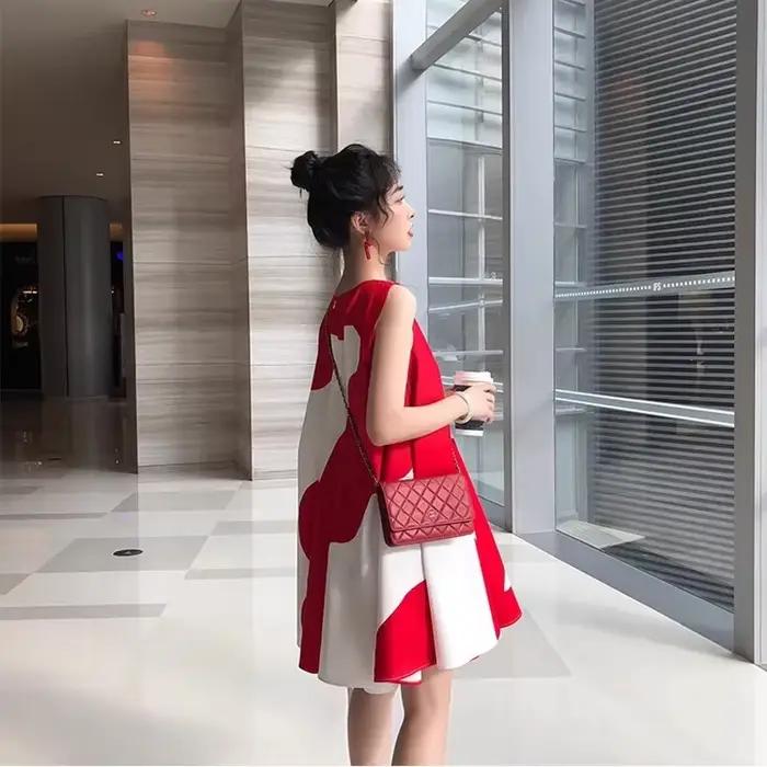 Jupe bouffante rouge à épaules dénudées, Design Sensation, robe pour femmes, manches courtes, longueur aux genoux, taille ample, Style français, tendance d'été