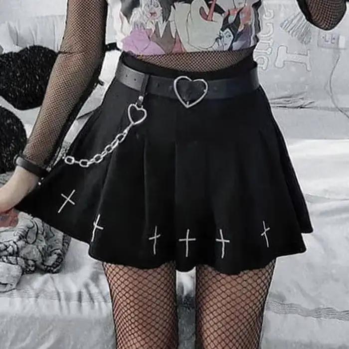 Mini jupes noires taille haute Punk plissée