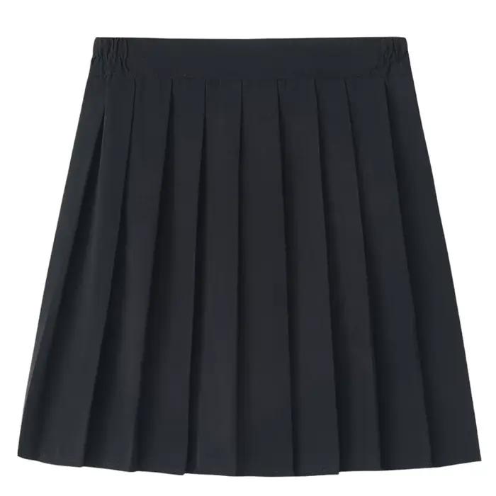 Preppy noir XS - 5XL Mini jupe plissée courte femmes été automne uniforme taille haute jupes genou longueur Saia Feminina