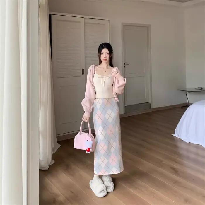 Jupe midi rose à taille haute pour filles