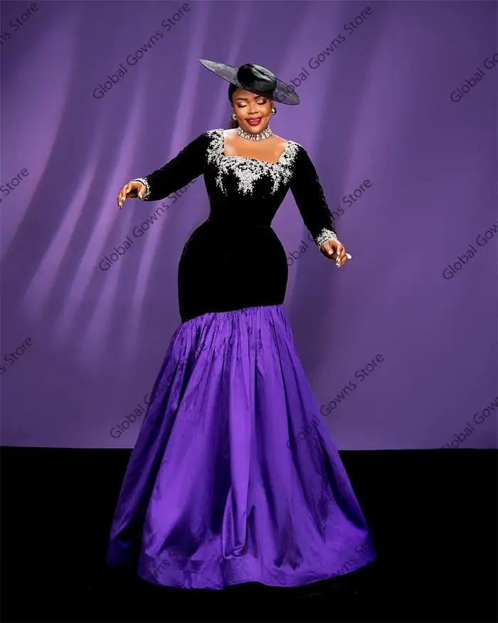 Robe de soirée élégante pour femme, robe de Rhlongue, appliques de perles, noir, carré N, violet, chic, personnalisé