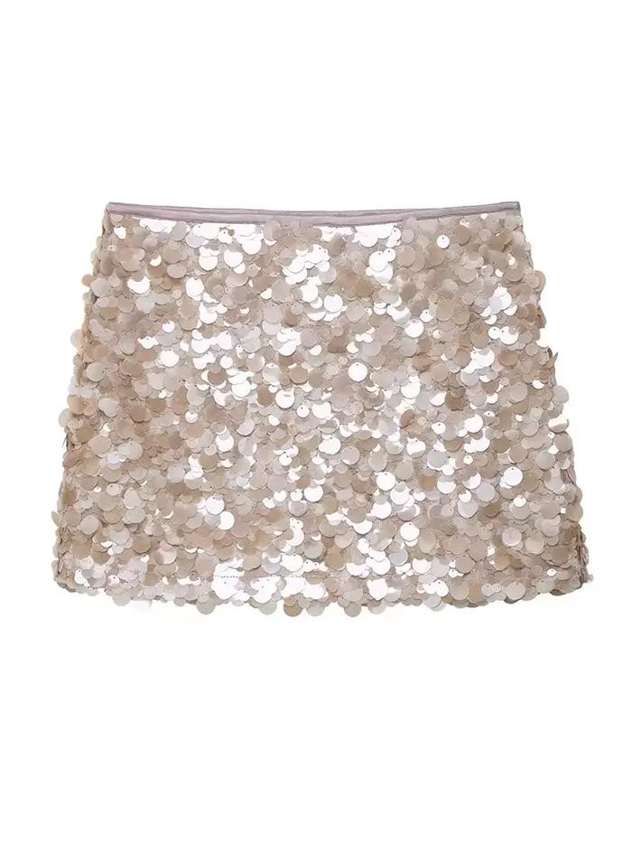 Jupe mini à sequins taille haute pour femme avec de grands détails en paillettes