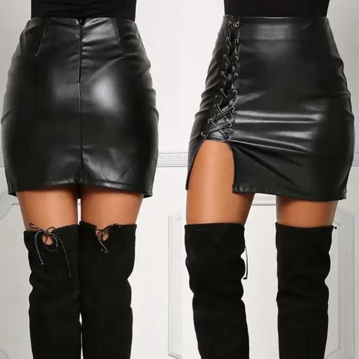 Mini jupes en cuir PU noir pour filles
