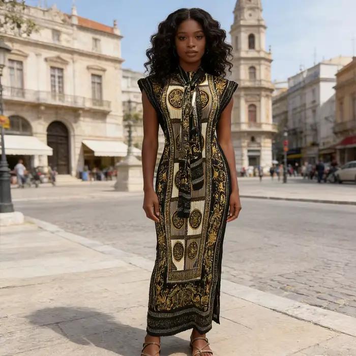 Robe longue décontractée sans manches pour femme, collection été 2026, élégante, imprimé 3D, style fourreau, maxi