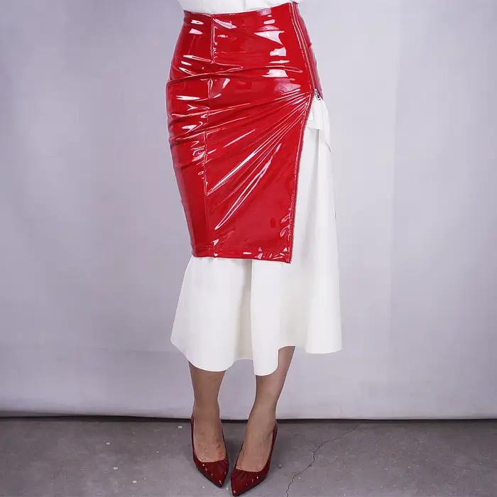 Mode femmes jupe en cuir brillant Pvc