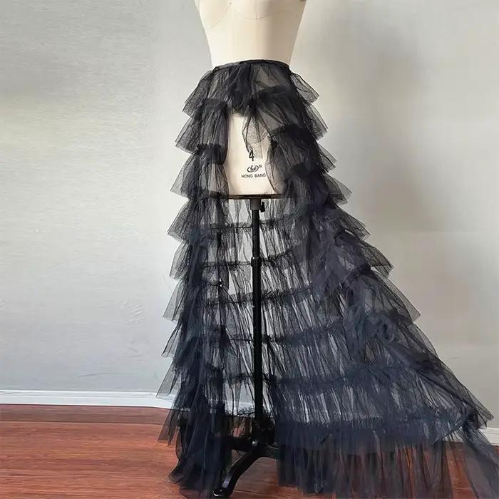 Jupe longue en Tulle à volants détachables pour fête de mariage, couleur unie, maille attachée, longueur au sol, jupe Maxi pour femmes