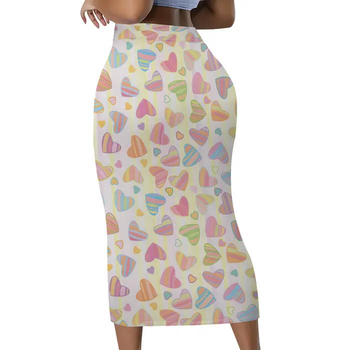 Jupe midi à imprimé cœurs pastel