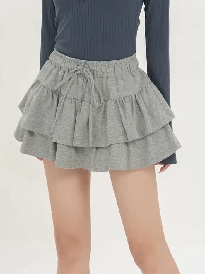 Jupes en coton pur à volants pour femmes, style preppy mignon, jupe de bal, jupe trapèze coréenne vintage à lacets pour le printemps
