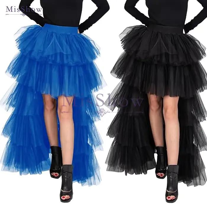 Femmes haut bas Tutu jupes mignon taille élastique Tulle couches à volants maille une ligne longue jupe à plusieurs