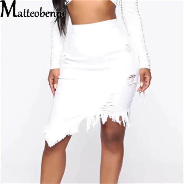 Nouvelle jupe en jean déchirée sexy pour femme