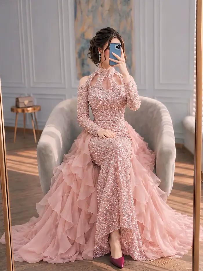 Jupon en tulle superposé rose poudré |   Jupe de mariée sirène à volants, longueur au sol |   Jupes de soirée romantiques pour mariage
