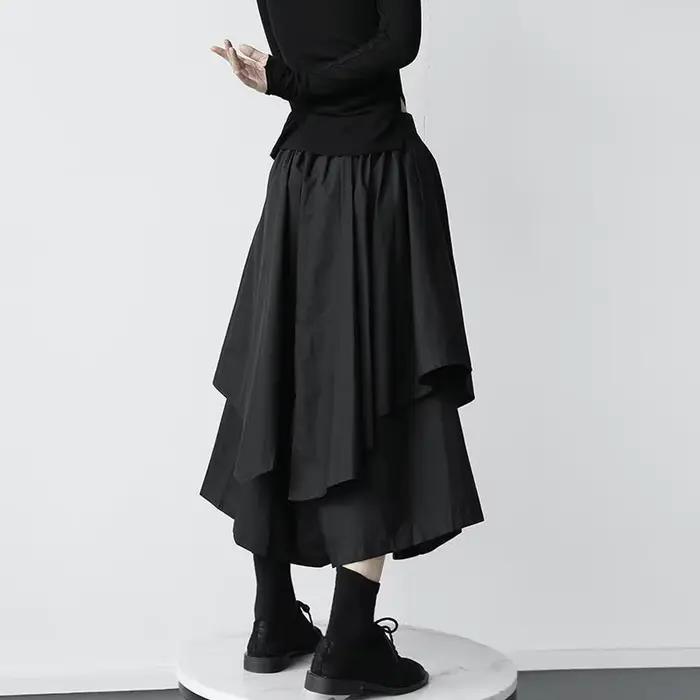 Jupes noires femme gothique japonais irrégulière taille haute jupe plissée pantalon pour femmes Vintage solide Cargo