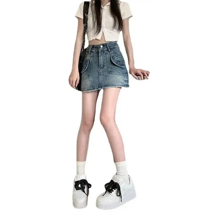 Jupe courte en jean taille haute pour femme