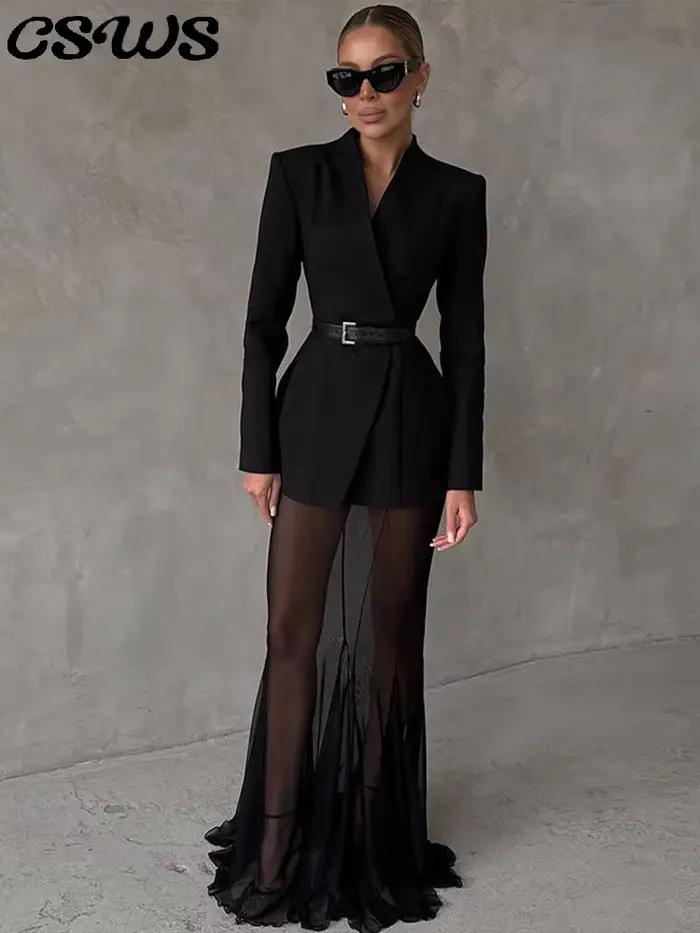 Ensemble jupe Blazer élégante et couleur unie pour femmes