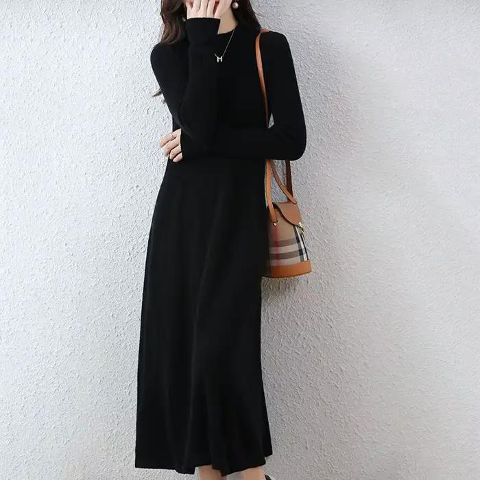 Robe longue en laine et cachemire pour femme