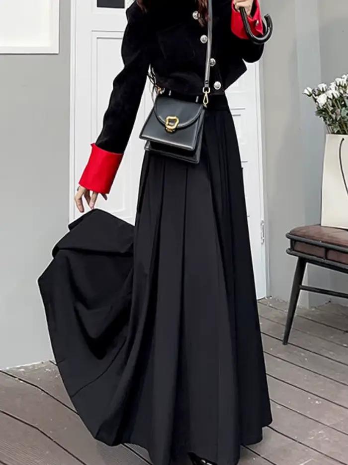 Jupes femmes printemps plissé longueur de plancher solide Simple classique gracieux populaire nouvellement jeune élégant Cool Style coréen offre spéciale