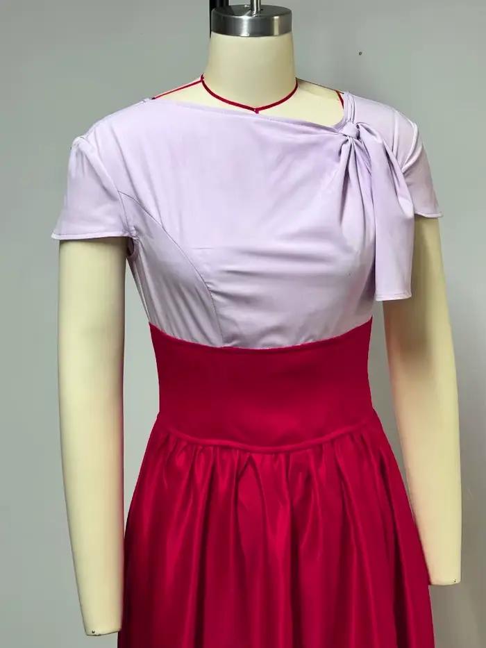 Robes Maxi bloc de couleur rouge pour femmes, manches courtes, taille haute, ligne A, mode Slim, fête, Club, bal, robes de soirée élégantes et simples