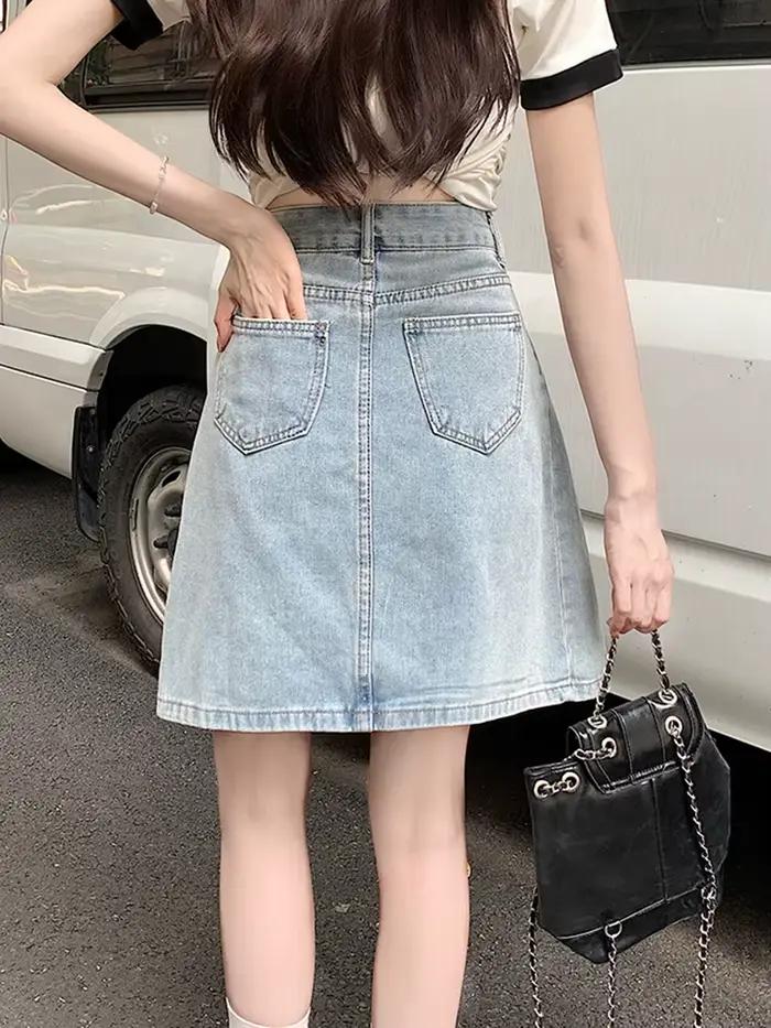 Vintage été Midi Denim jupes pour femme ample Streetwear Y2K grande taille jean jupe femmes a-ligne croisé plissé Faldas Largas