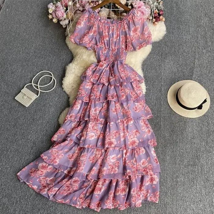 Robe longue à volants pour femme